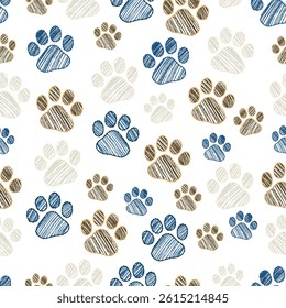 Paw prints doodle seamless pattern