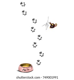 paw prints is a feeder for the cat sketch vector graphics color picture