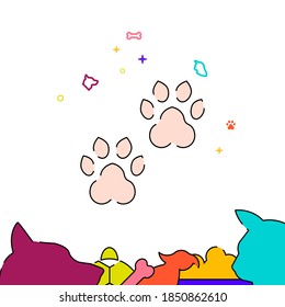 Paw prints filled line vector icon, simple illustration, pets related bottom border.