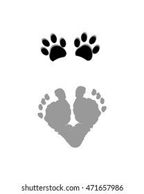 Paw prints and foot prints vector illustration background