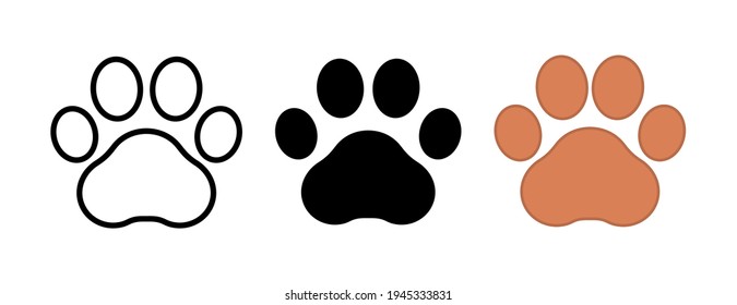 Paw prints. Footprint pet. Dog or cat vector, icon. Foot puppy isolated on white background. Black silhouette paw. Cute shape paw print. Walks for design. Animal track. Trace foot dog, cat. Vector