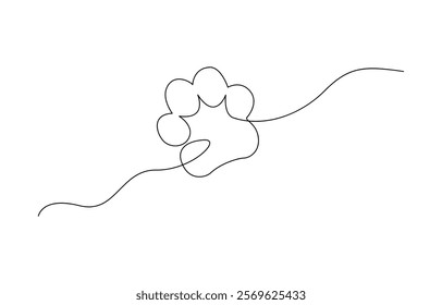 Paw prints. Hand drawn background footprint pet, dog or cat. Continuous line animal. Paw drawn in one continuous line. One line drawing.