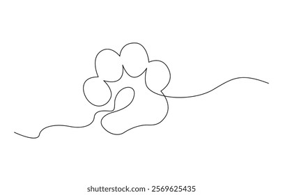 Paw prints. Hand drawn background footprint pet, dog or cat. Continuous line animal. Paw drawn in one continuous line. One line drawing.