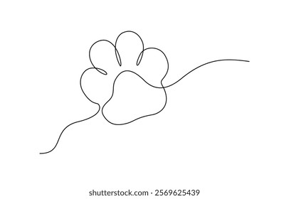 Paw prints. Hand drawn background footprint pet, dog or cat. Continuous line animal. Paw drawn in one continuous line. One line drawing.