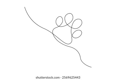 Paw prints. Hand drawn background footprint pet, dog or cat. Continuous line animal. Paw drawn in one continuous line. One line drawing.