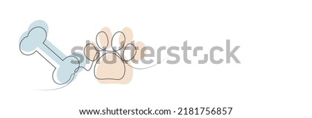 Paw prints. Hand drawn background footprint pet, dog or cat. continuous line. Drawing single outline. Foot puppy. Black silhouette paw. Cute paw print. Design for prints. Trace foot dog, cat.