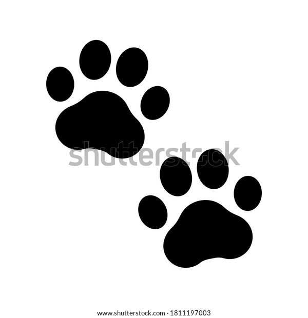 手の跡 犬の子犬と猫 ペットの足跡 白い背景に歩兵 黒いシルエット手 かわいい形の手の跡 のベクター画像素材 ロイヤリティフリー