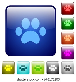 Paw prints icons in rounded square color glossy button set