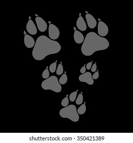 Paw Prints. Logo. Gray on black background. Vector Illustration. EPS Illustration.