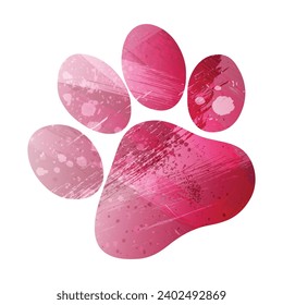 Paw Prints. Logo. Vector Illustration. Watercolor style. Amaranth purple color.