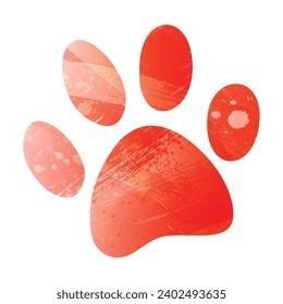Paw Prints. Logo. Vector Illustration. Watercolor style. Scarlet bright red color.