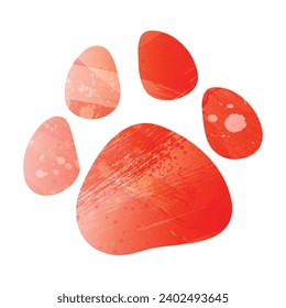 Paw Prints. Logo. Vector Illustration. Watercolor style. Scarlet bright red color.