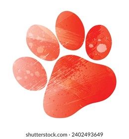 Paw Prints. Logo. Vector Illustration. Watercolor style. Scarlet bright red color.
