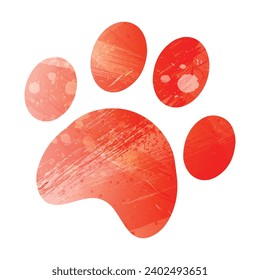 Paw Prints. Logo. Vector Illustration. Watercolor style. Scarlet bright red color.