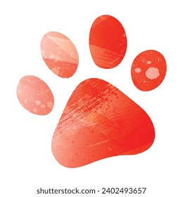 Paw Prints. Logo. Vector Illustration. Watercolor style. Scarlet bright red color.