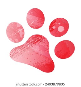 Paw Prints. Logo. Vector Illustration. Watercolor style. Alizarin red.