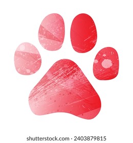 Paw Prints. Logo. Vector Illustration. Watercolor style. Alizarin red.