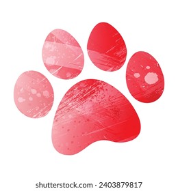 Paw Prints. Logo. Vector Illustration. Watercolor style. Alizarin red.