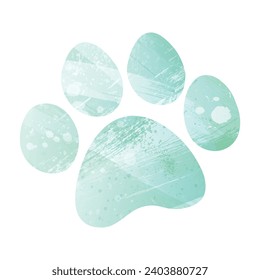 Paw Prints. Logo. Vector Illustration. Watercolor style. Aquamarine green color.