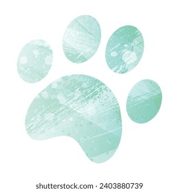 Paw Prints. Logo. Vector Illustration. Watercolor style. Aquamarine green color.