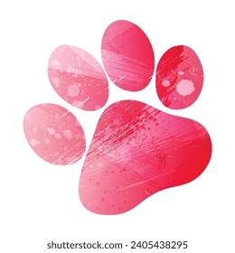 Paw Prints. Logo. Vector Illustration. Watercolor style. Amaranth red color.