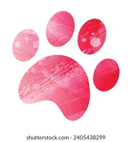 Paw Prints. Logo. Vector Illustration. Watercolor style. Amaranth red color.