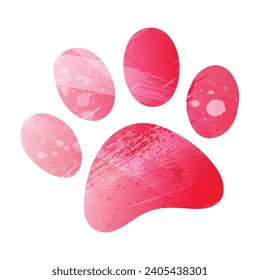 Paw Prints. Logo. Vector Illustration. Watercolor style. Amaranth red color.