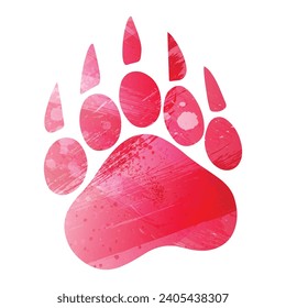 Paw Prints. Logo. Vector Illustration. Watercolor style. Amaranth red color.