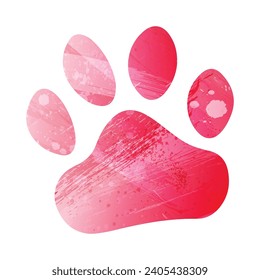 Paw Prints. Logo. Vector Illustration. Watercolor style. Amaranth red color.