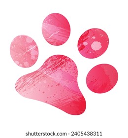 Paw Prints. Logo. Vector Illustration. Watercolor style. Amaranth red color.