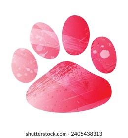 Paw Prints. Logo. Vector Illustration. Watercolor style. Amaranth red color.