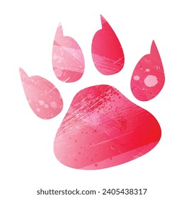 Paw Prints. Logo. Vector Illustration. Watercolor style. Amaranth red color.