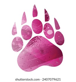 Paw Prints. Logo. Vector Illustration. Watercolor style. Amaranth deep purple color.