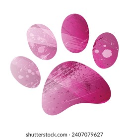 Paw Prints. Logo. Vector Illustration. Watercolor style. Amaranth deep purple color.