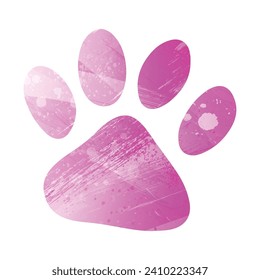 Paw Prints. Logo. Vector Illustration. Watercolor style. Amaranth light cherry pink color.