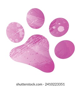 Paw Prints. Logo. Vector Illustration. Watercolor style. Amaranth light cherry pink color.