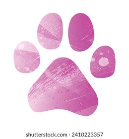 Paw Prints. Logo. Vector Illustration. Watercolor style. Amaranth light cherry pink color.