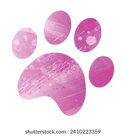 Paw Prints. Logo. Vector Illustration. Watercolor style. Amaranth light cherry pink color.