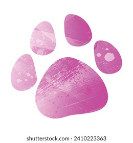 Paw Prints. Logo. Vector Illustration. Watercolor style. Amaranth light cherry pink color.