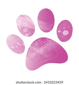 Paw Prints. Logo. Vector Illustration. Watercolor style. Amaranth light cherry pink color.