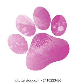 Paw Prints. Logo. Vector Illustration. Watercolor style. Amaranth light cherry pink color.