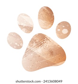 Paw Prints. Logo. Vector Illustration. Watercolor style. Antique brass. Light brown. Gold color.