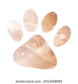 Paw Prints. Logo. Vector Illustration. Watercolor style. Antique brass. Light brown. Gold color.