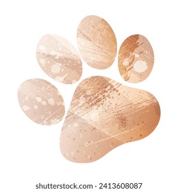 Paw Prints. Logo. Vector Illustration. Watercolor style. Antique brass. Light brown. Gold color.