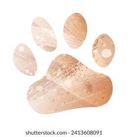 Paw Prints. Logo. Vector Illustration. Watercolor style. Antique brass. Light brown. Gold color.