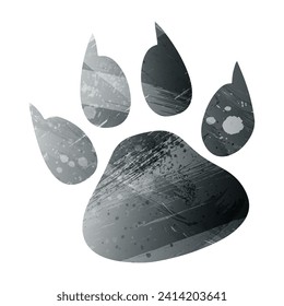 Paw Prints. Logo. Vector Illustration. Watercolor style. Anthracite gray. Dark gray. Black color.