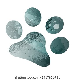 Paw Prints. Logo. Vector Illustration. Watercolor style. Aspid gray color. Green-gray deep color.
