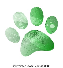 Paw Prints. Logo. Vector Illustration. Watercolor style. Green color. Salacious emerald color.