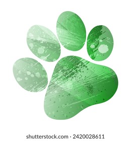 Paw Prints. Logo. Vector Illustration. Watercolor style. Green color. Salacious emerald color.