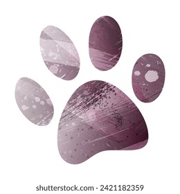 Paw Prints. Logo. Vector Illustration. Watercolor style. Eggplant color. Pastel purple color.